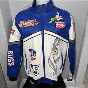 Members Only Bugs Bunny Looney Tunes Faux Leather USA Racing Jacket Men's Size L